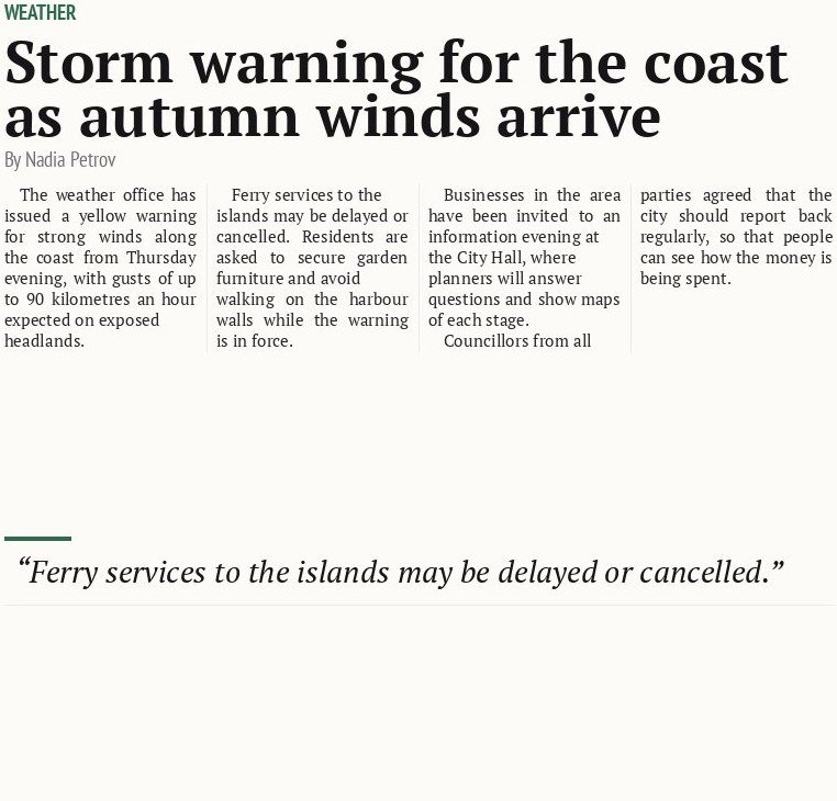 Storm warning for the coast as autumn winds arrive
