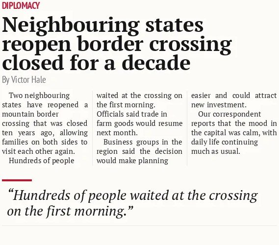 Neighbouring states reopen border crossing closed for a decade