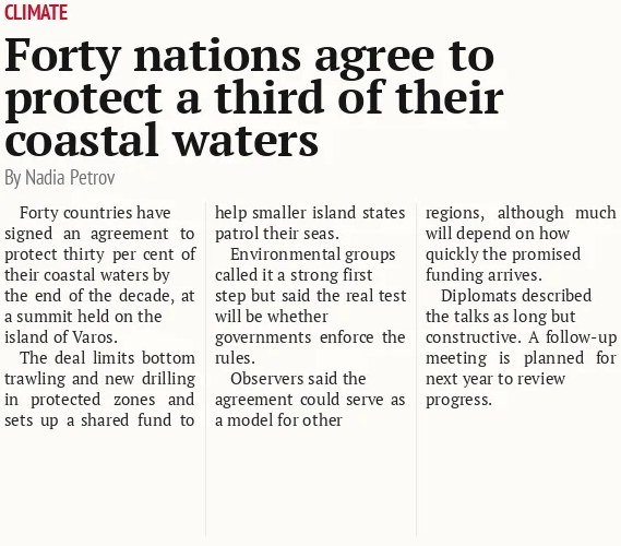 Forty nations agree to protect a third of their coastal waters