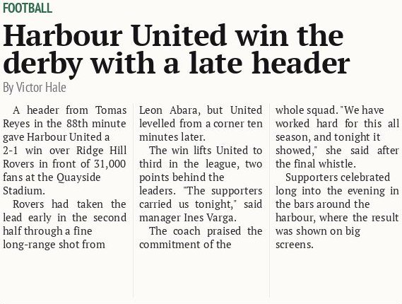 Harbour United win the derby with a late header