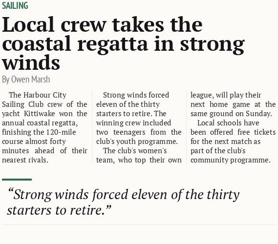 Local crew takes the coastal regatta in strong winds