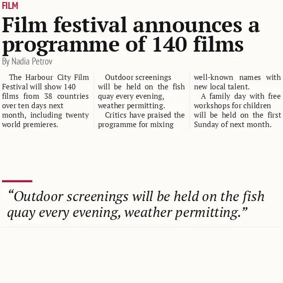 Film festival announces a programme of 140 films